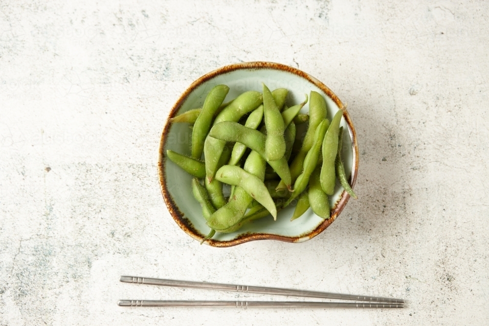 Image of A bowl of edamame Austockphoto