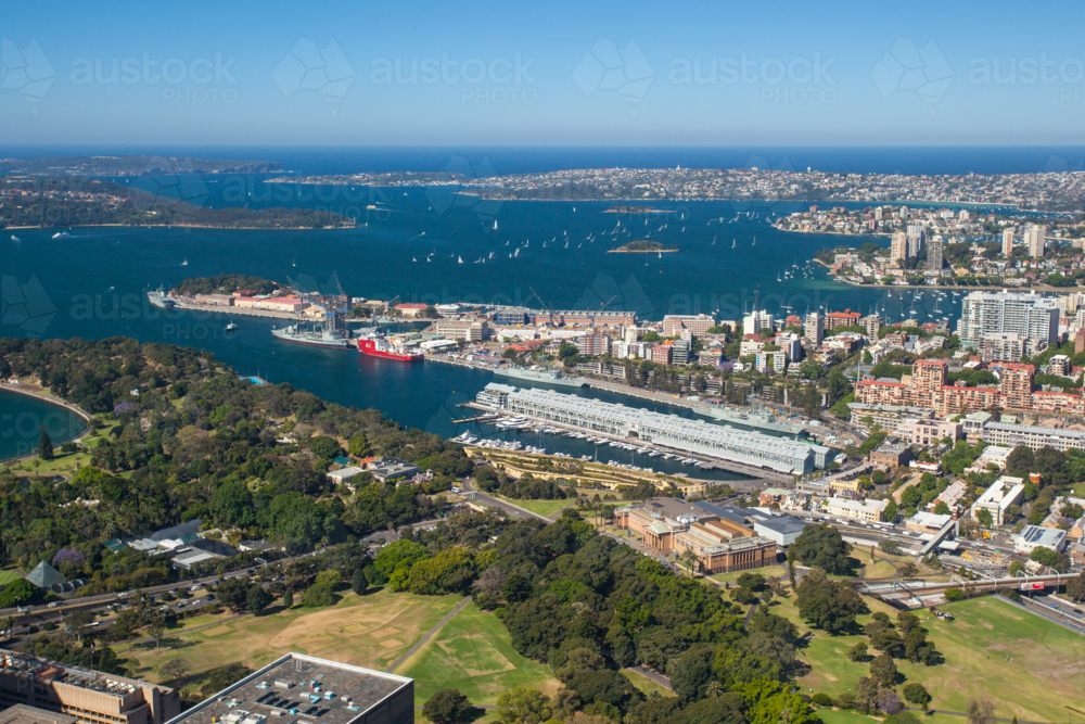 A clear sunny day in Sydney, looking east towards the harbour and ocean. - Australian Stock Image