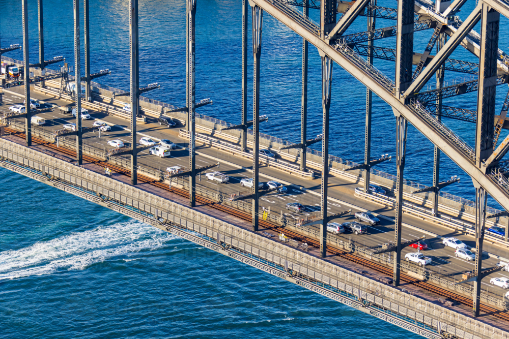 A close shot of traffic on the deck of the Harbour Bridge - Australian Stock Image