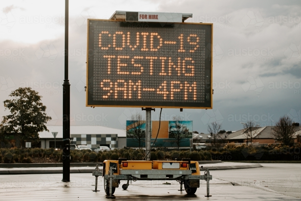 A COVID-19 testing site sign - Australian Stock Image