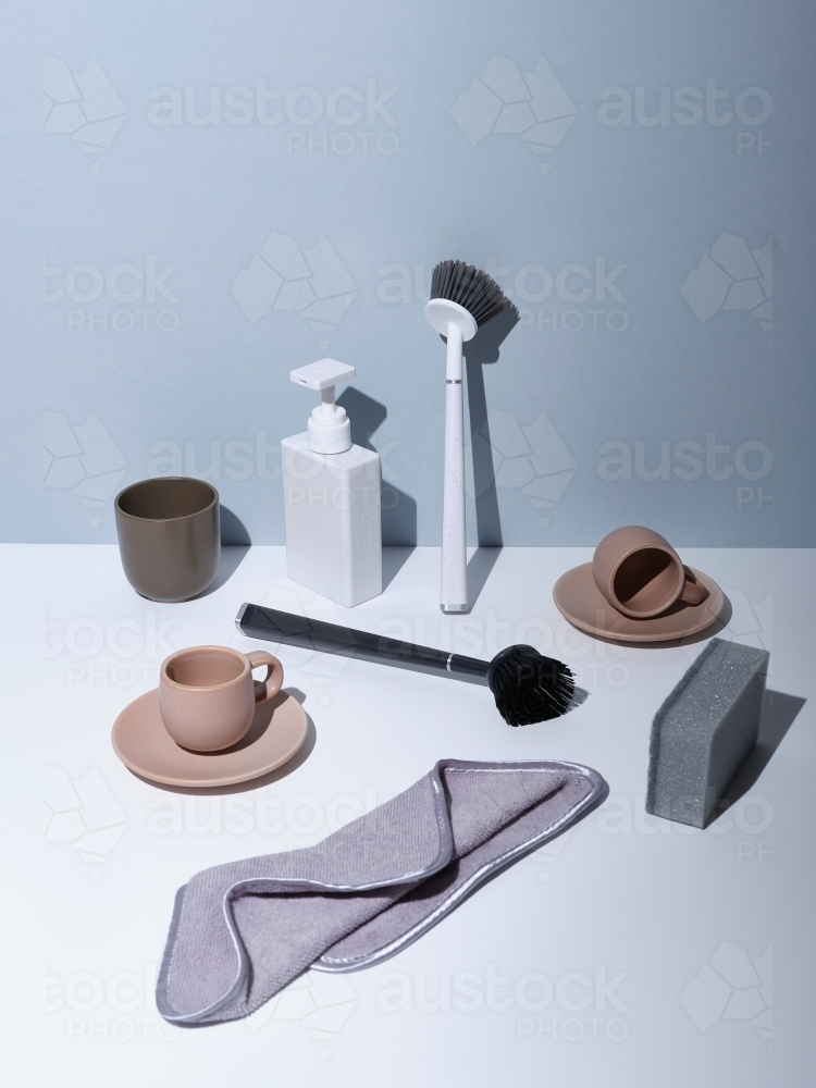 A curated arrangement of household items - Australian Stock Image