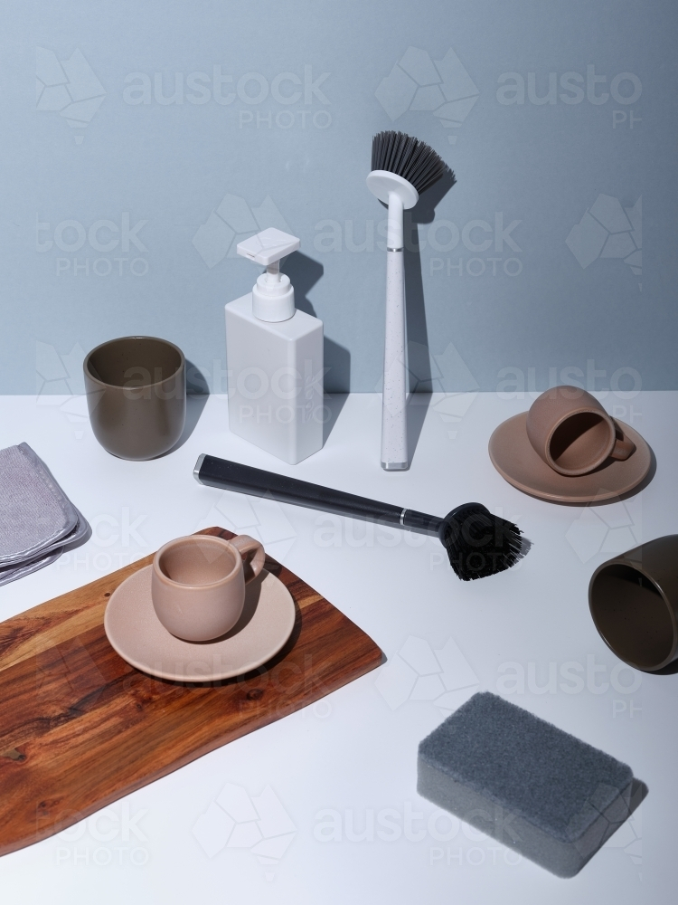 A curated arrangement of household items in an aesthetically pleasing manner. - Australian Stock Image