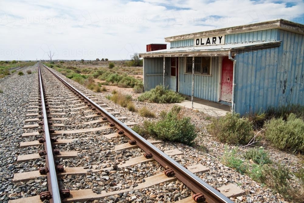 A deserted railway station along side a railway line - Australian Stock Image