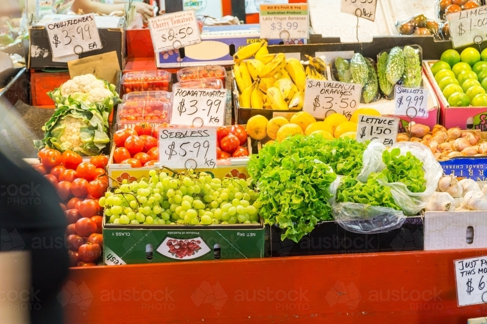 A display of colourful fruit and vegetables in a market - Australian Stock Image