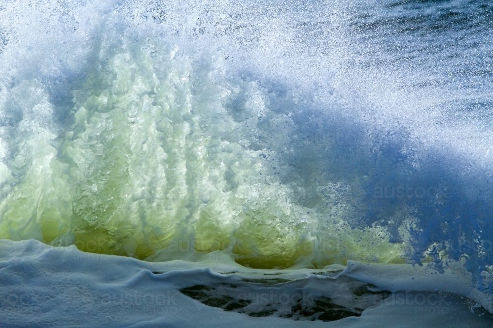 Image of A green wave curls and breaks over Snapper Rocks. - Austockphoto