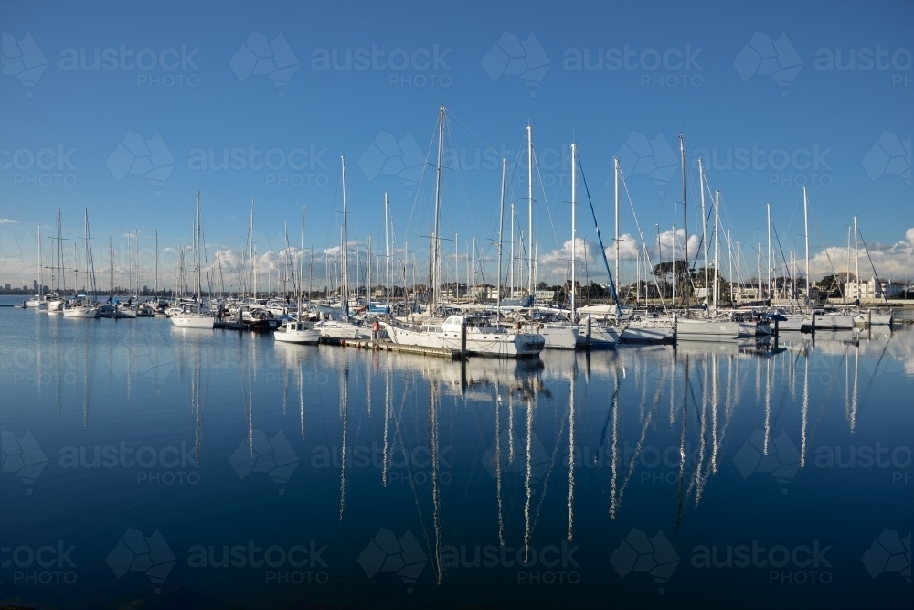 A harbour and pier full of docked boats - Australian Stock Image