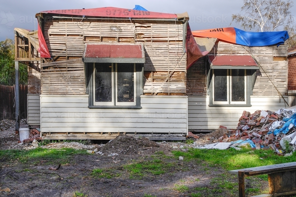 A house ripped apart by a storm - Australian Stock Image