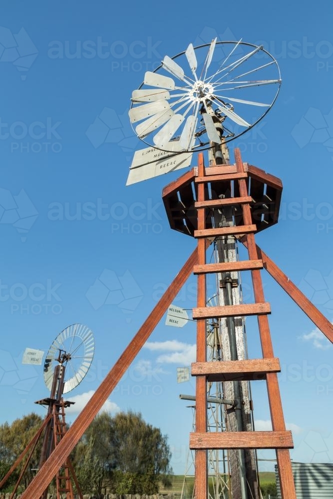 A ladder leading to the top an old windmill - Australian Stock Image