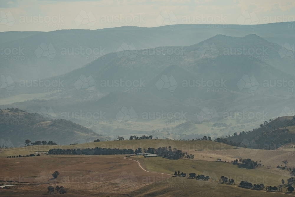 a large rural property in the valley view as seen from Blackheath Lookout - Australian Stock Image