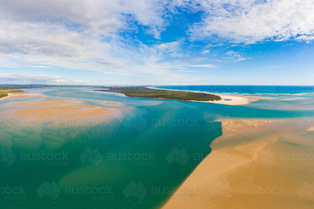 A late afternoon aerial view of Andersons Inlet near Inverloch in Bass Coast, Victoria, Australia - Australian Stock Image