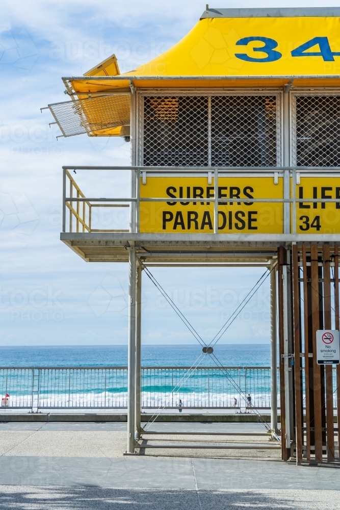 A lifeguards tower above the beach at Surfers Paradise - Australian Stock Image