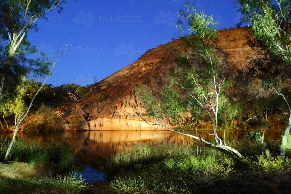 A light-painting during the blue-hour at Ellendale Pool near Geraldton, WA - Australian Stock Image