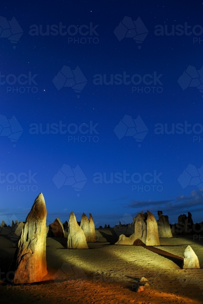 A light-painting of The Pinnacles, Western Australia - Australian Stock Image