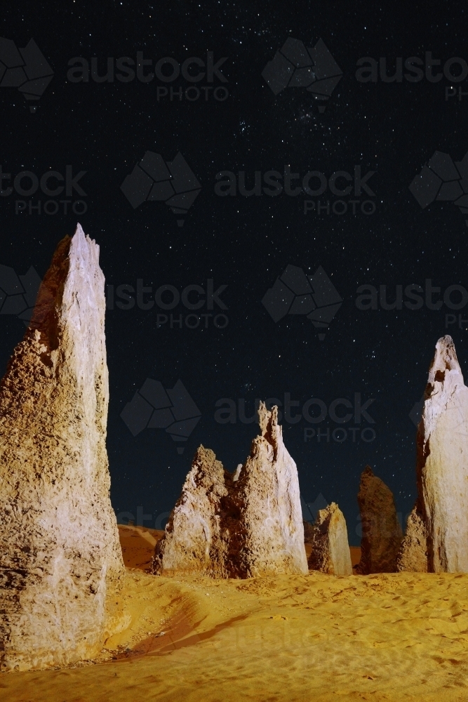 A light-painting of The Pinnacles, Western Australia. - Australian Stock Image