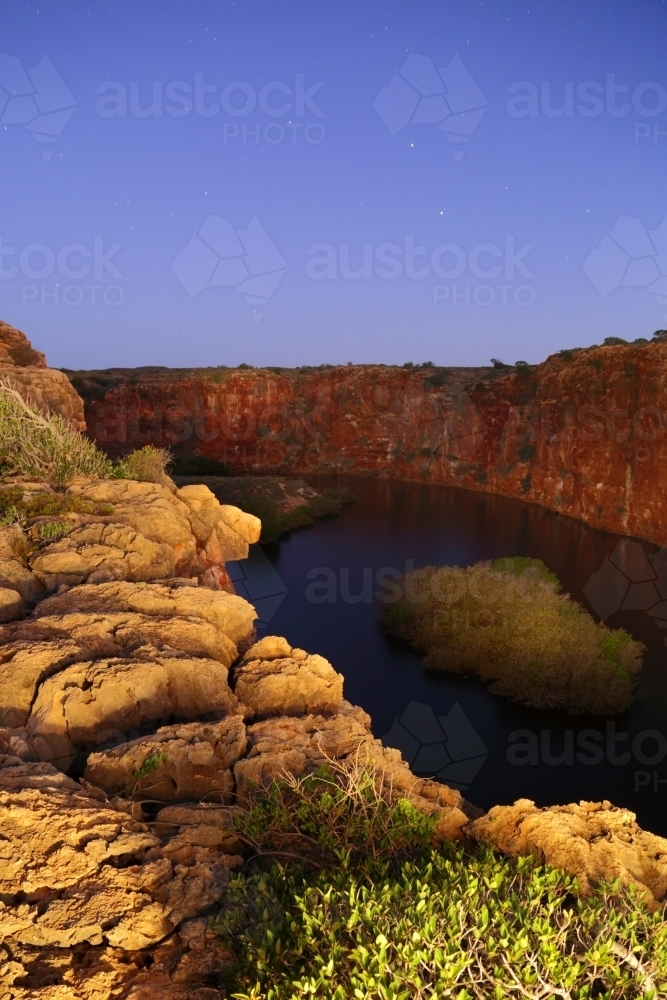 A light-painting of Yardie Creek Gorge, WA - Australian Stock Image