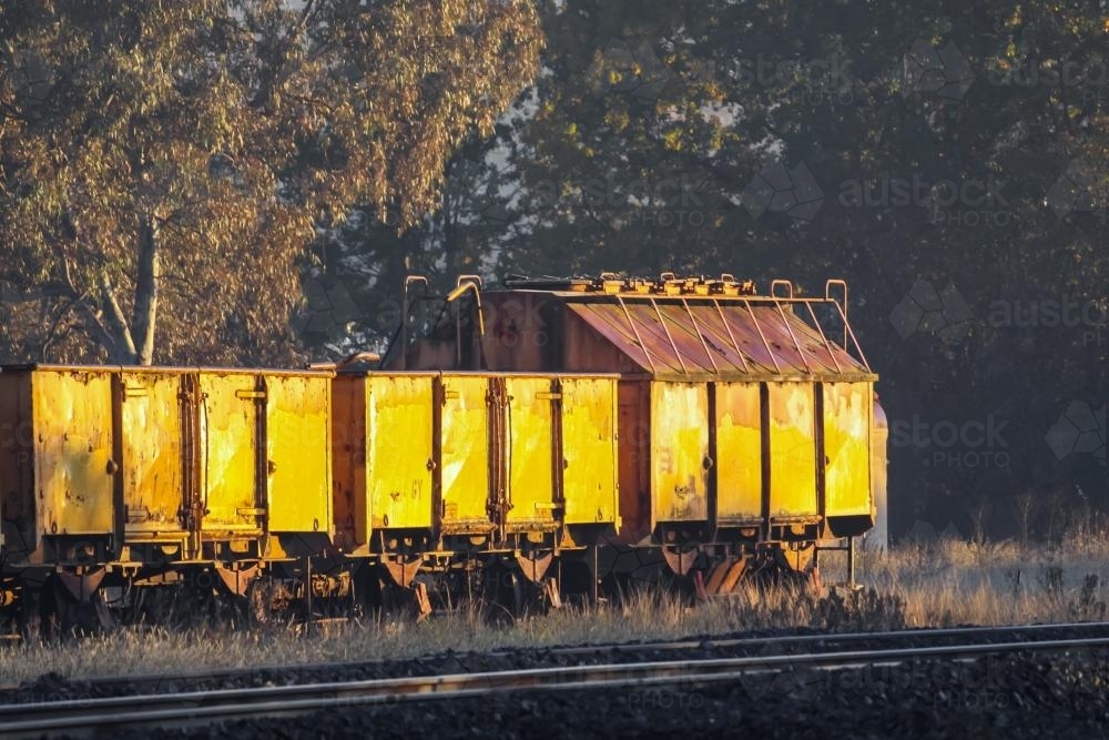 A line of disused railway carriages - Australian Stock Image