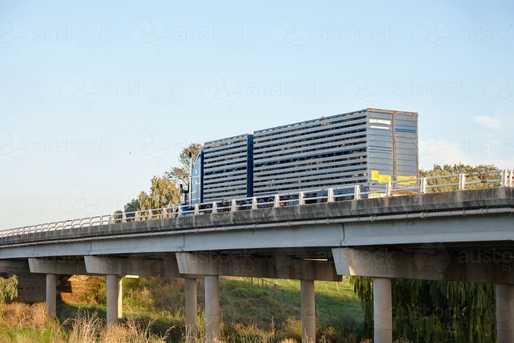 A  livestock truck on a bridge - Australian Stock Image