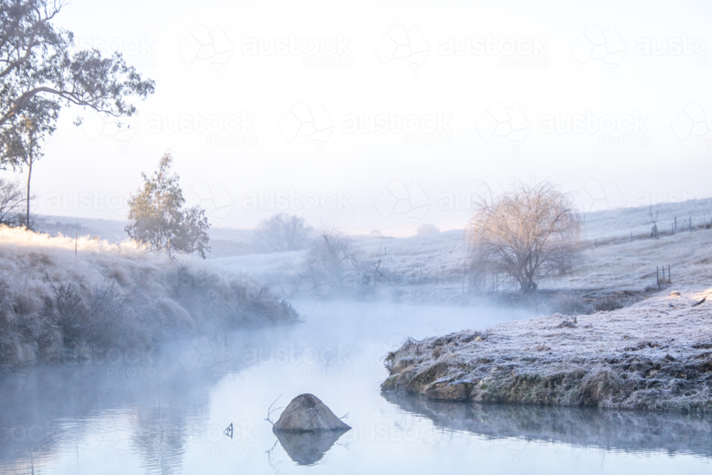 A misty winter's morning along a creek - Australian Stock Image
