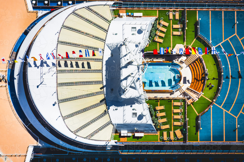 A overhead view of cruise ship at berth in Circular Quay - Australian Stock Image