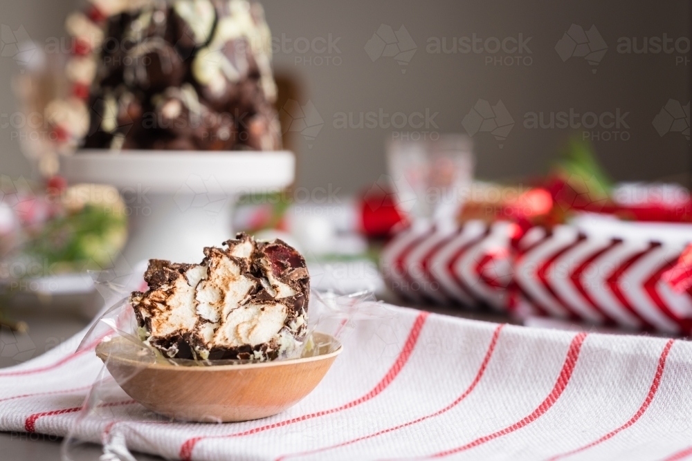 a piece of rocky road chocolate dessert - Australian Stock Image