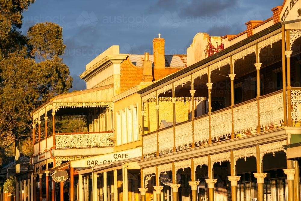 A row of historic buildings with verandahs. - Australian Stock Image