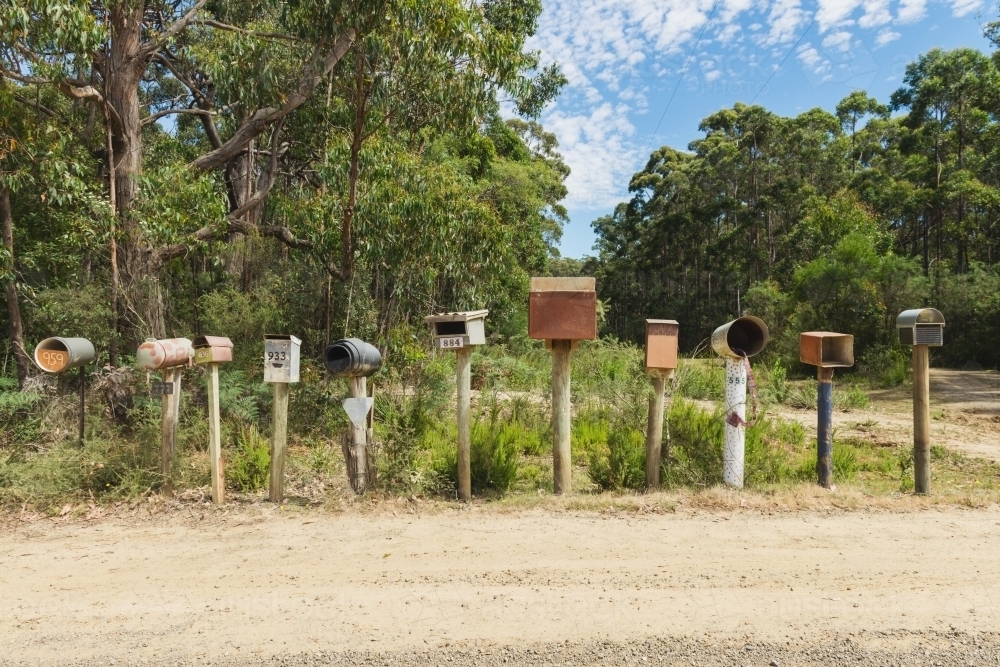 Image of a row of letter boxes in rural Tasmania - Austockphoto