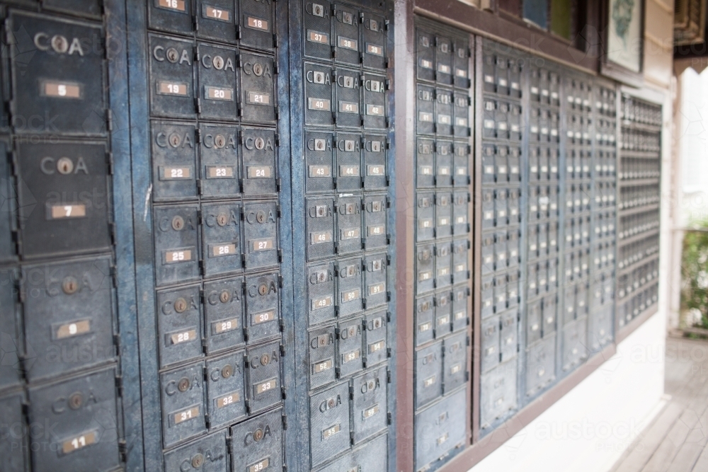 A row of post boxes : Austockphoto A row of post boxes - Australian Stock Image