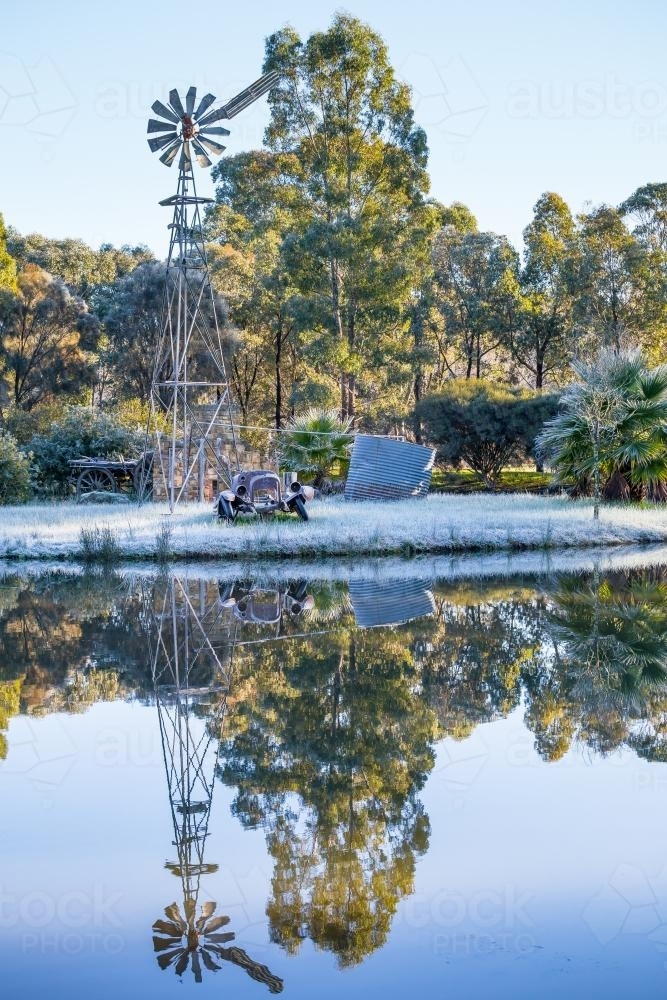 A rural lakeside scene on a frosty morning - Australian Stock Image