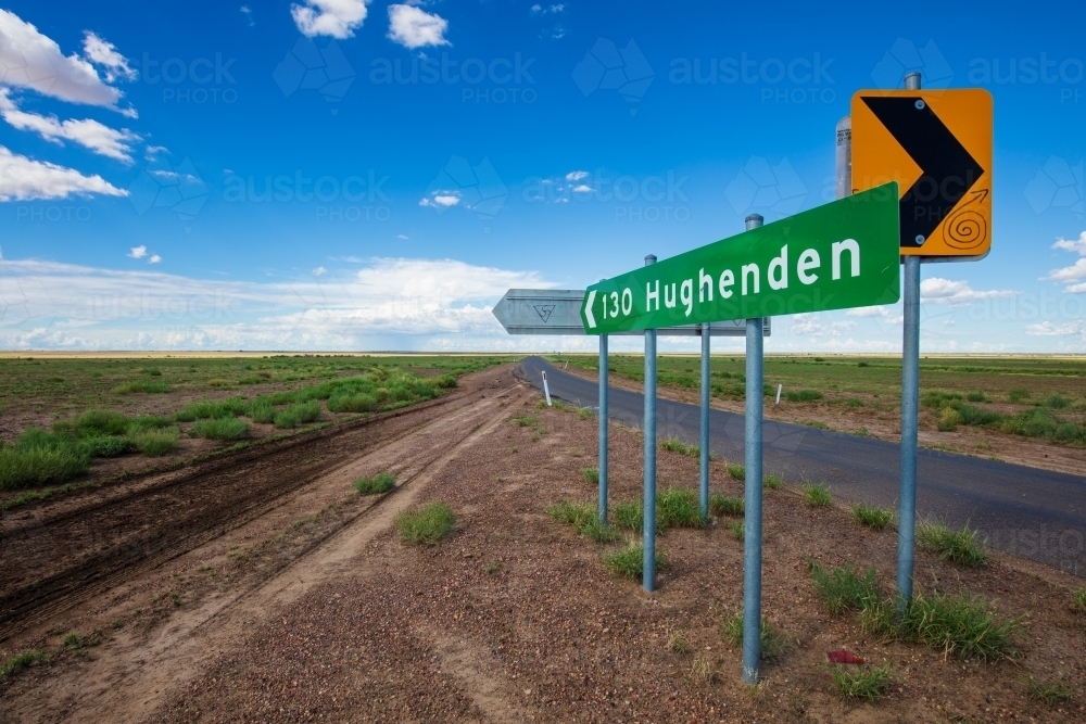 A rural road sign in western Queensland between Winton and Hughenden - Australian Stock Image