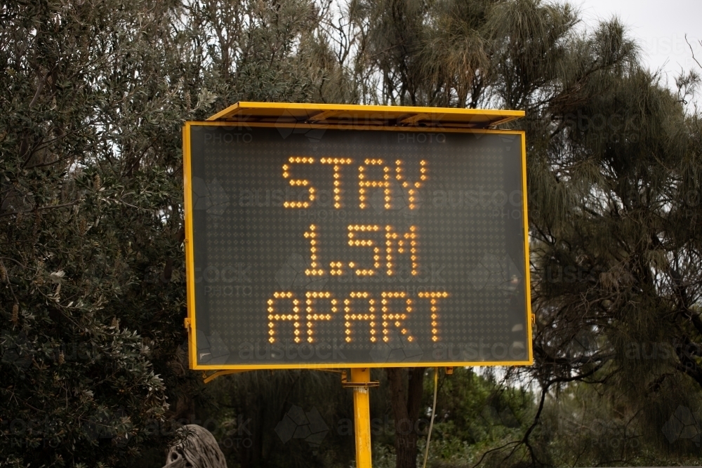 A sign during the COVID-19 corona virus pandemic which says 'stay 1.5m apart' - Australian Stock Image