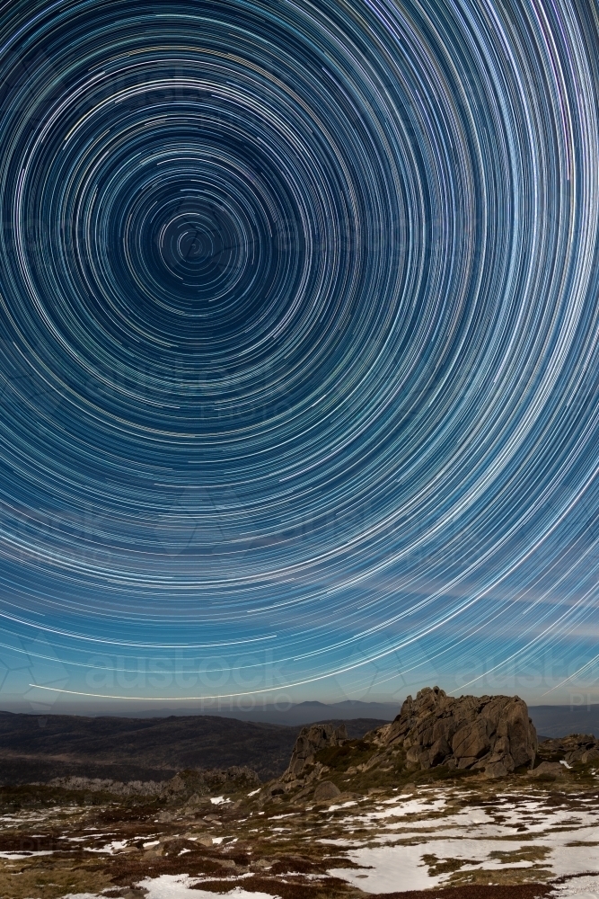 A star trail at  Kosciuszko National Park - Australian Stock Image