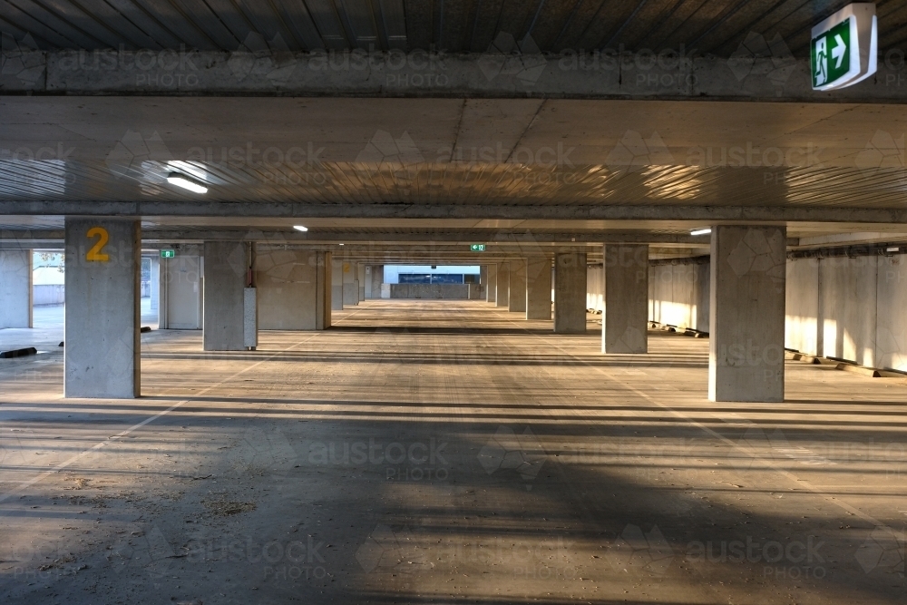 A vacant car park level flooded with sunlight - Australian Stock Image