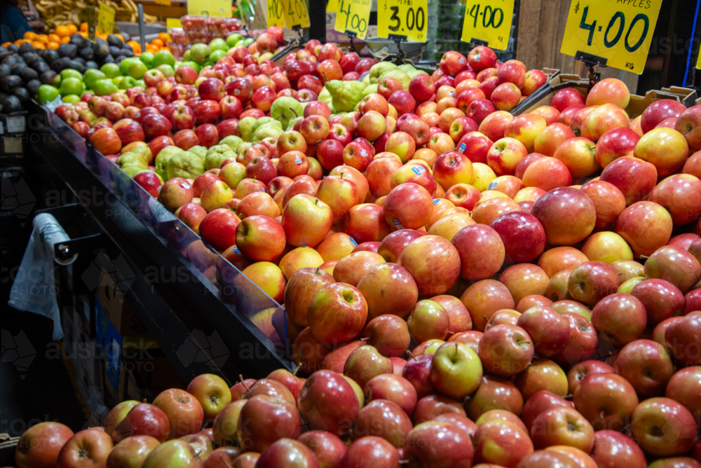 A variety of apples for sale at Adelaide Central Market - Australian Stock Image