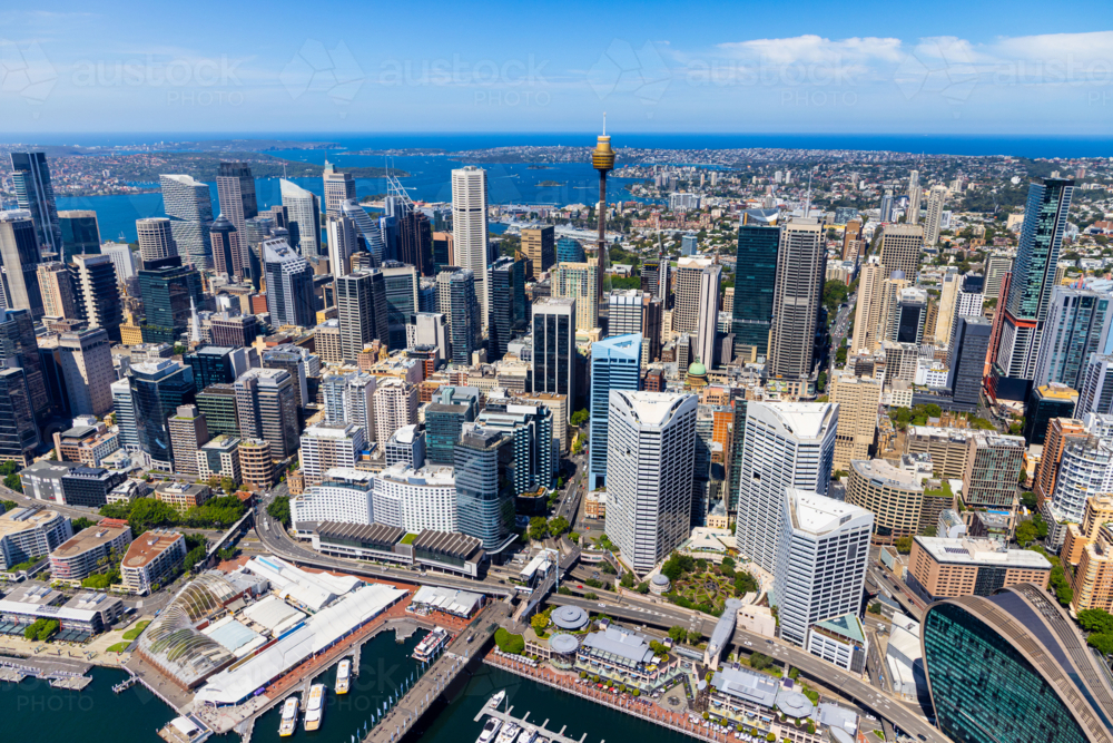 A view of the CBD from the western side, taking in Cockle Bay and the Town Hall precinct - Australian Stock Image