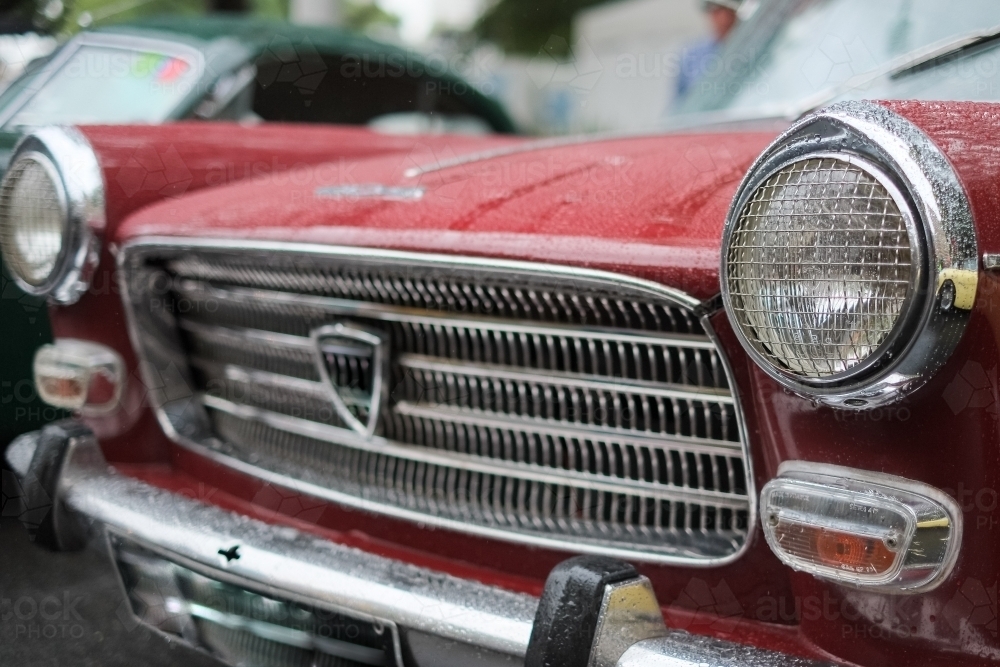 a vintage car headlights and grills on display - Australian Stock Image