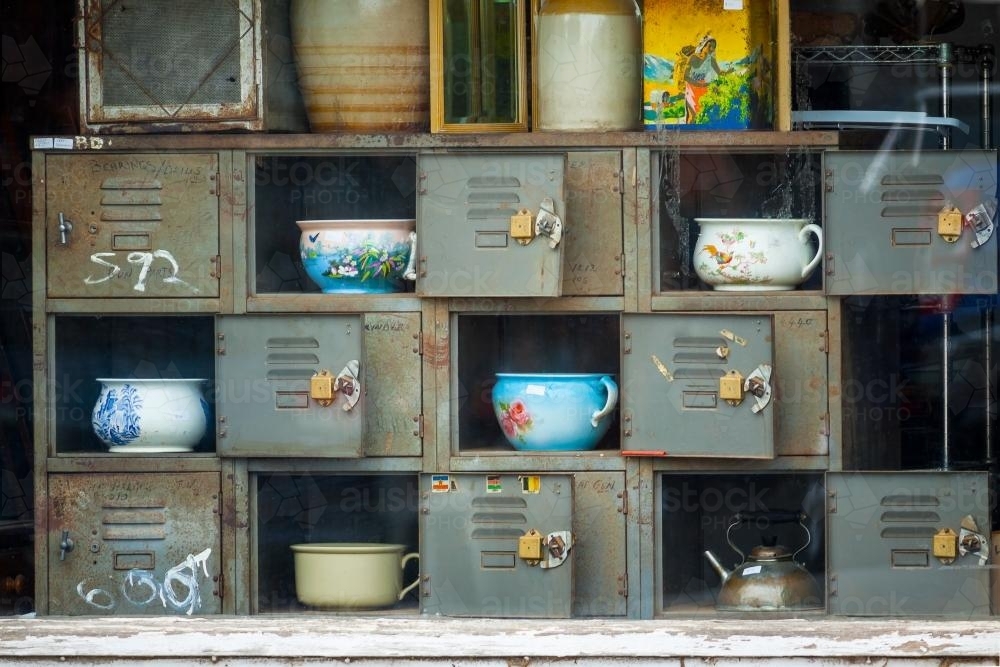 A window display of lockers and potties - Australian Stock Image