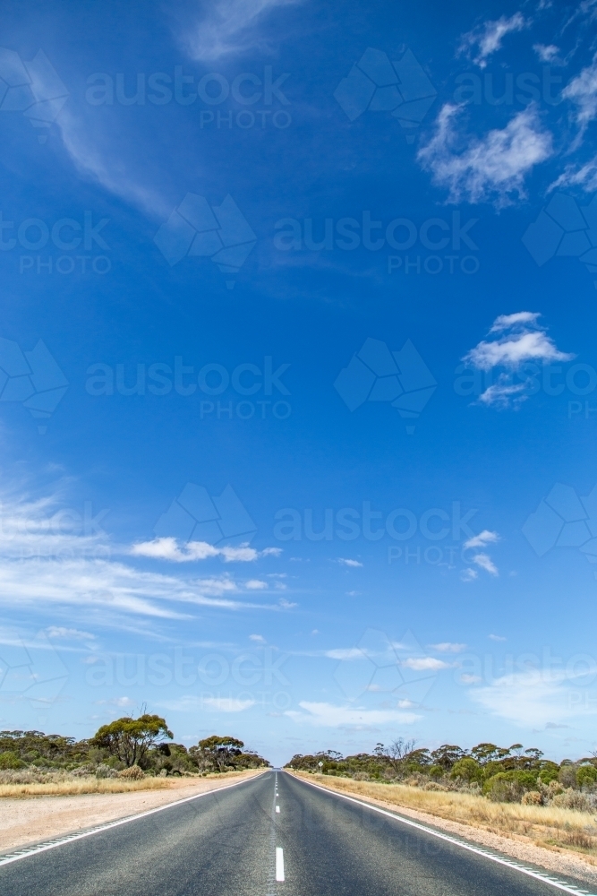 A1 Highway, the 90 Mile Straight on the Nullarbor - Australian Stock Image