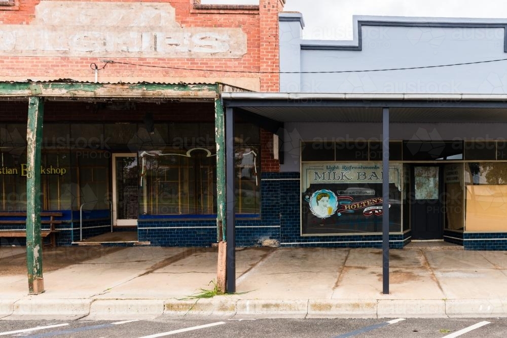 Abandoned shop buildings in a ghost town, South Australia - Australian Stock Image