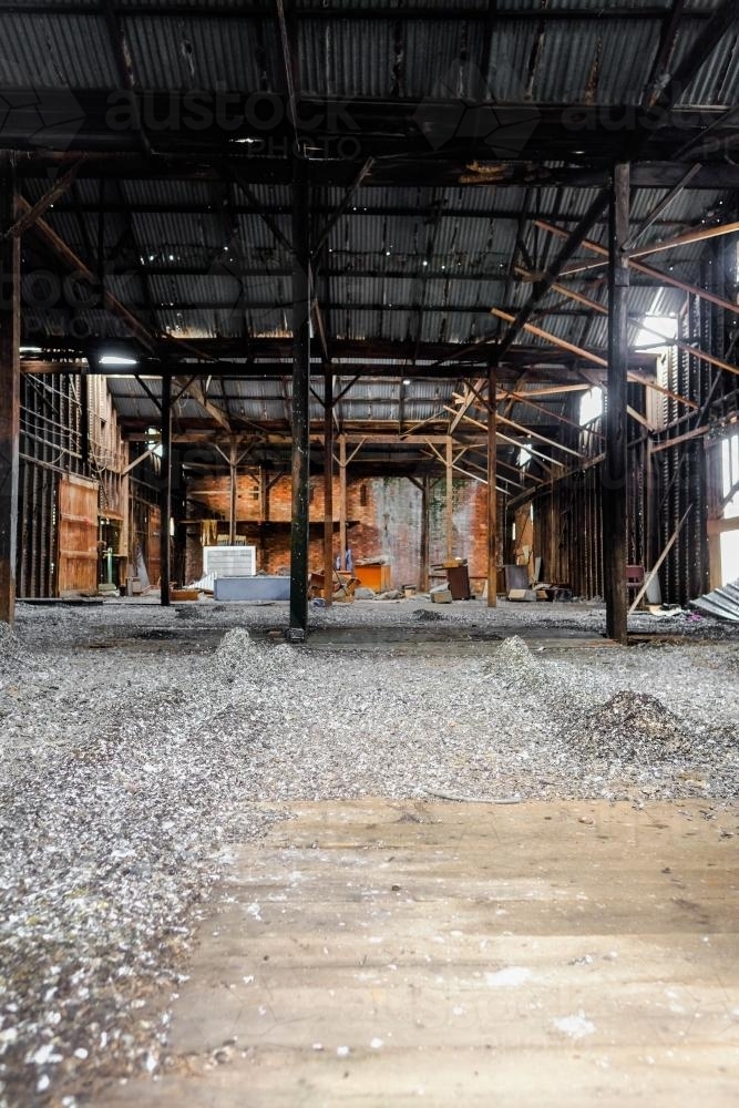 Abandoned warehouse full of bird droppings - Australian Stock Image