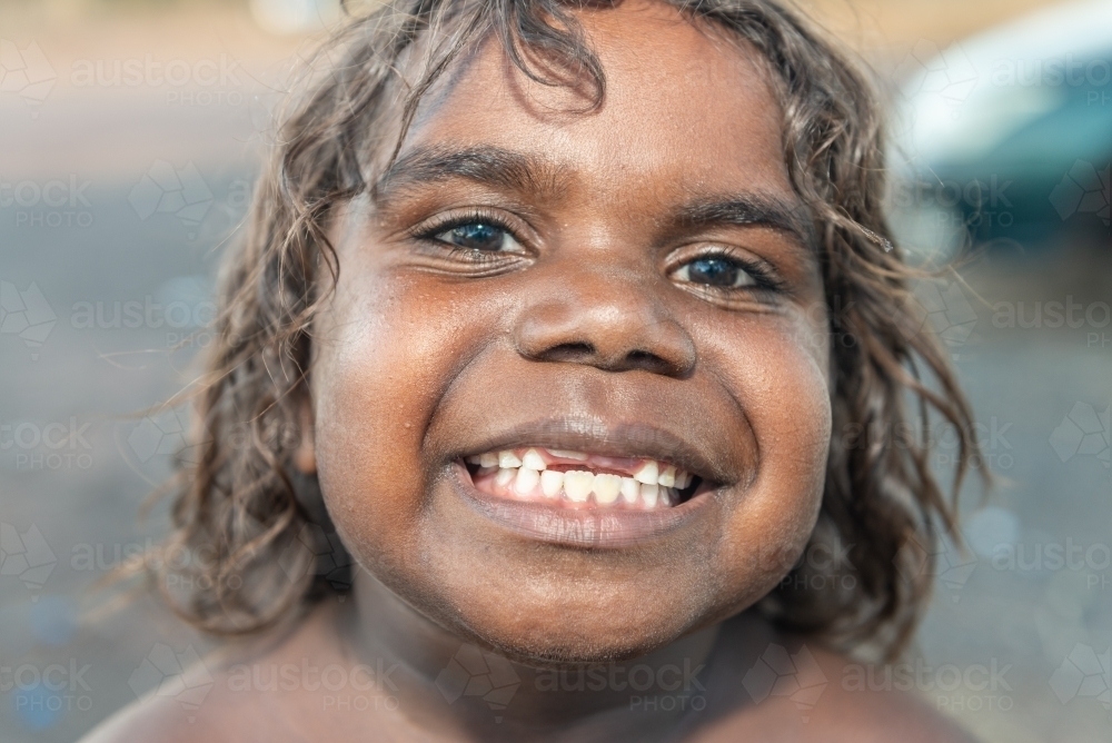 Aboriginal 6yo boy smiling - Australian Stock Image