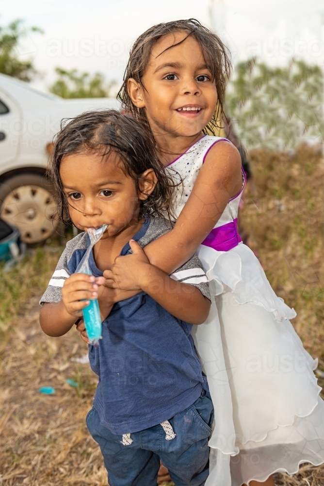 Aboriginal brother and sister - Australian Stock Image