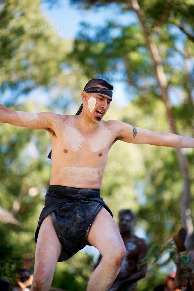 Aboriginal Dancer in his Twenties Performing - Australian Stock Image
