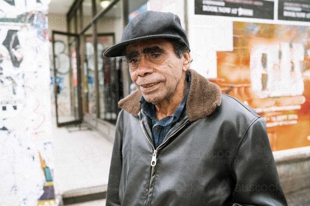 Aboriginal Elder in an Urban Setting - Australian Stock Image