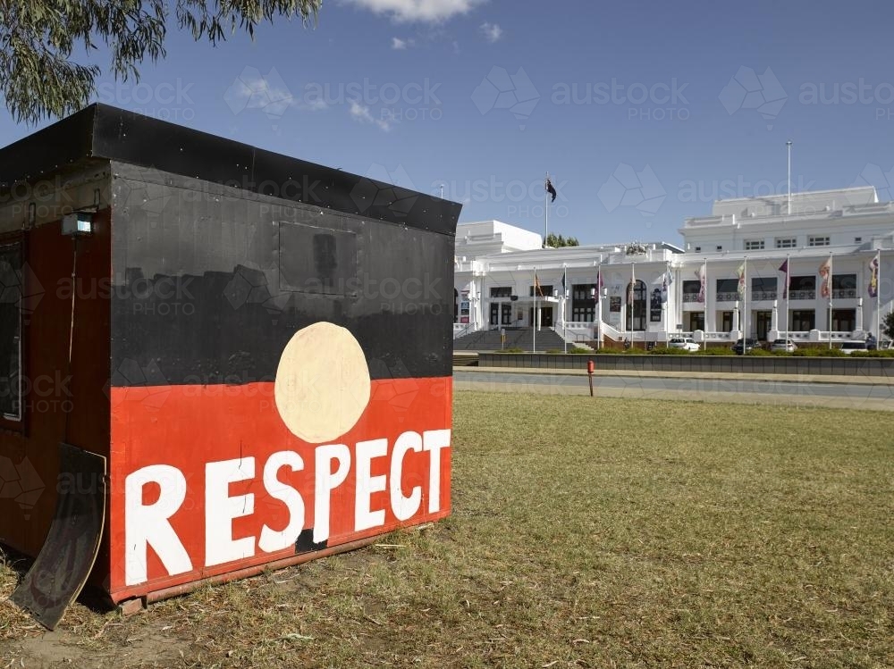 Aboriginal embassy information hut at old Parliament house - Australian Stock Image
