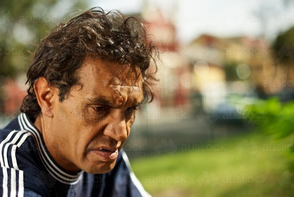 Aboriginal Man with a Sad Expression - Australian Stock Image
