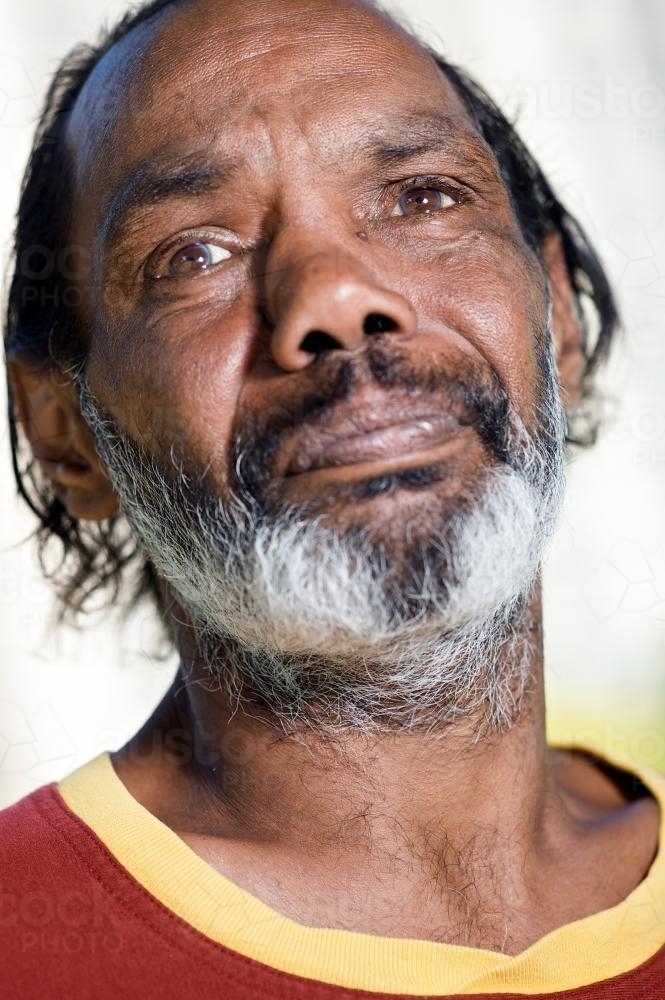 Aboriginal Man with Grey Beard - Australian Stock Image