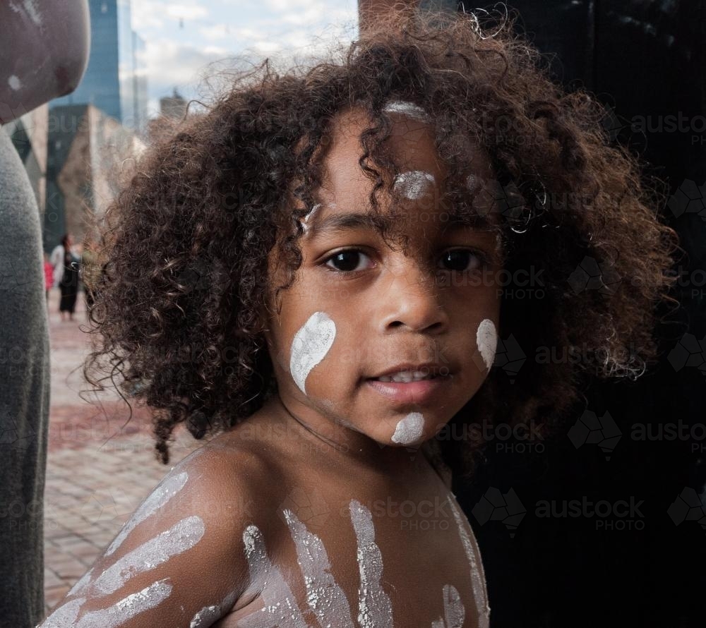 Aboriginal Preschooler with Traditional Body Paint - Australian Stock Image