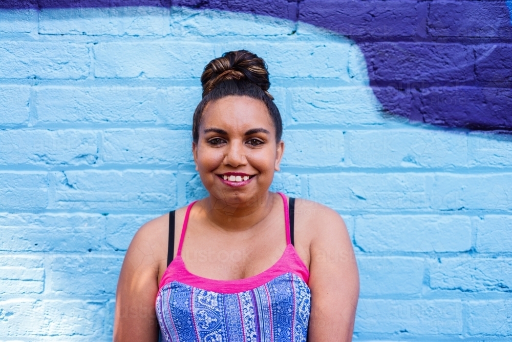 aboriginal woman smiling - Australian Stock Image