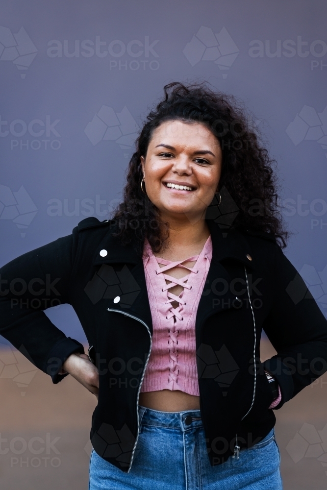 aboriginal woman with curly hair - Australian Stock Image