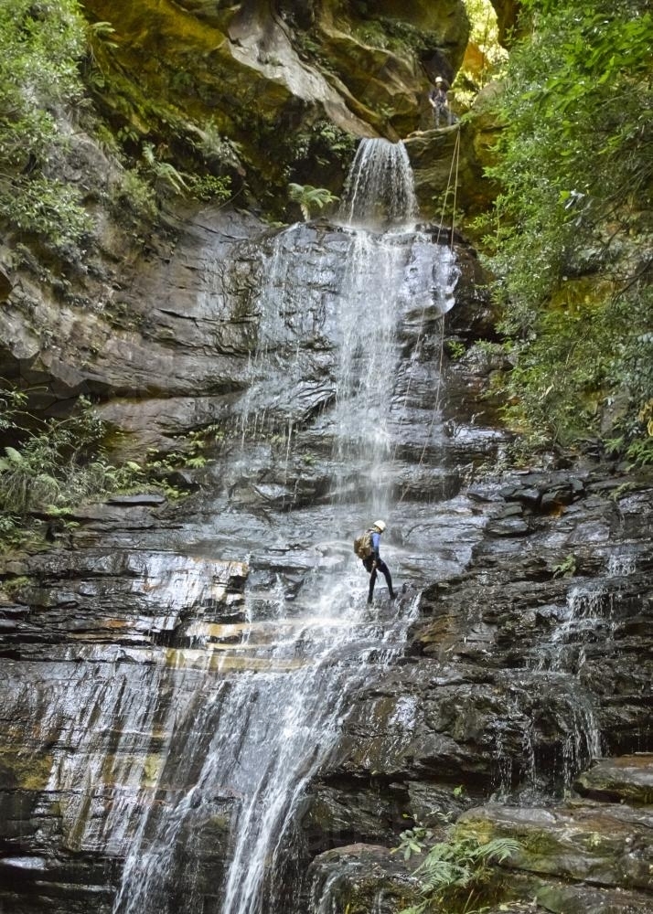 Abseiling at the Blue Mountains - Australian Stock Image